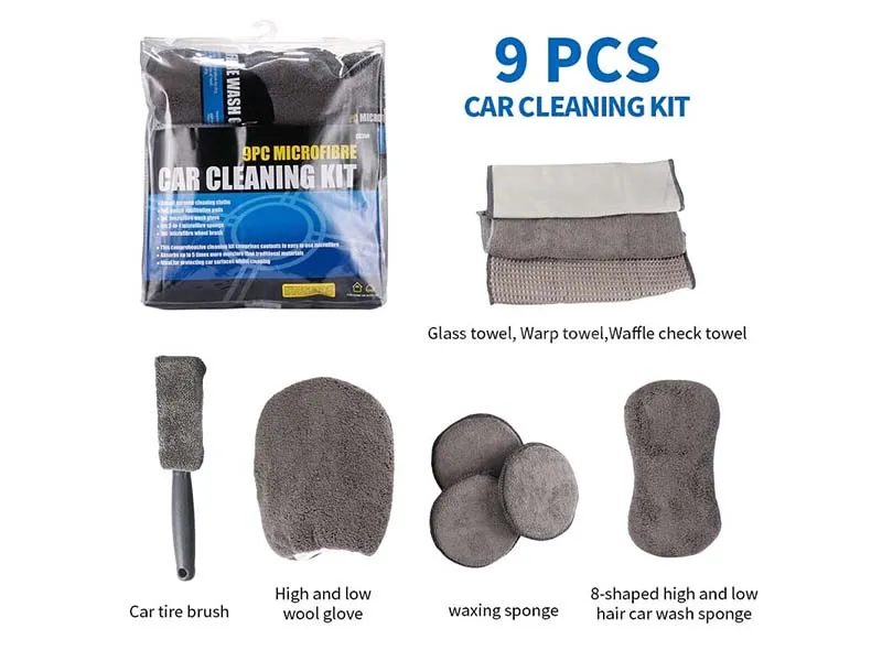Microfiber Car Cleaning Kit 9pcs Grey 