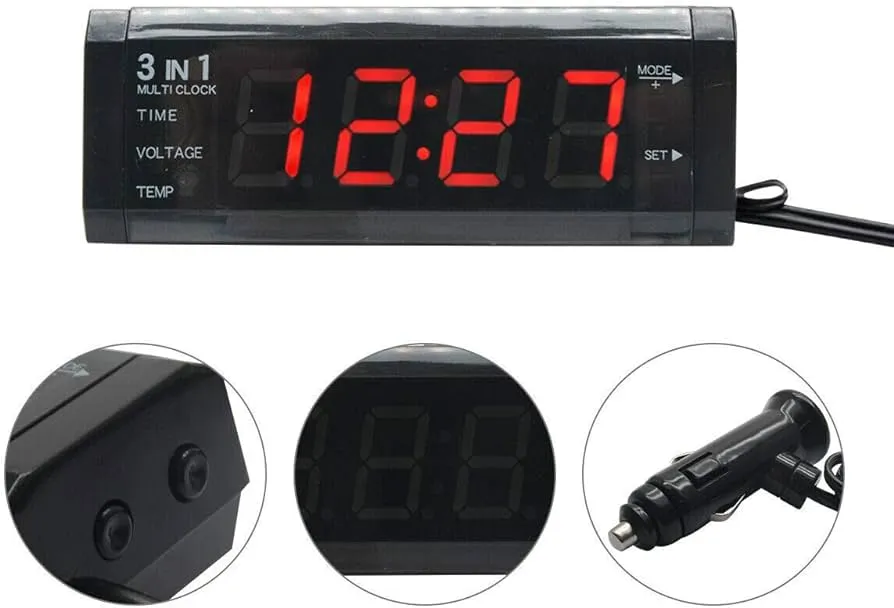 Universal 3-in-1 Car Digital Clock With Voltmeter & Thermometer Universal 3-in-1 Car Digital Clock With Voltmeter & Thermometer Image-2