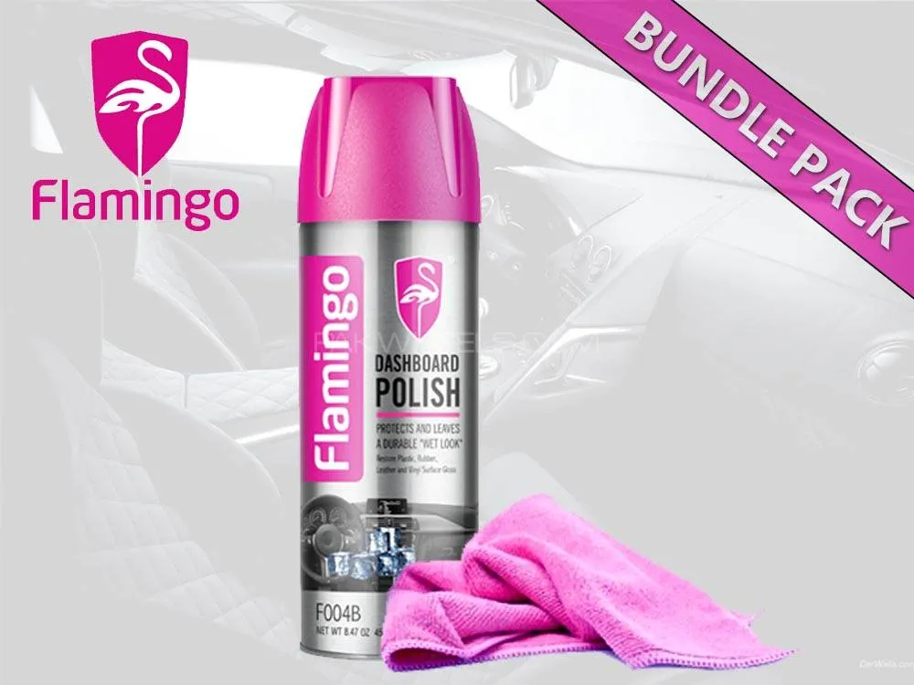 Flamingo Car Dashboard Polish With Microfiber Cloth | Black Ice | 450ml | Dashboard Cleaner Image-1