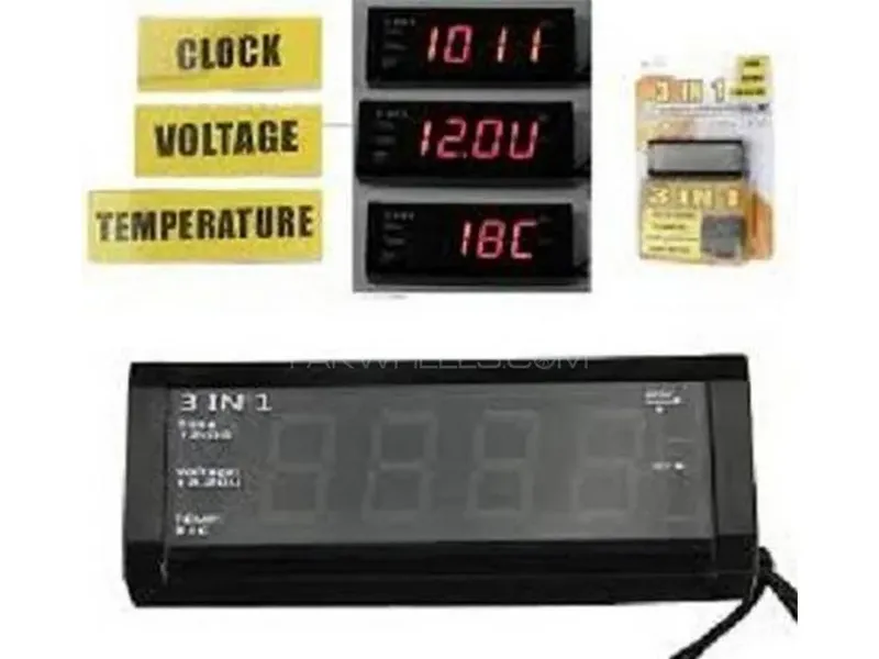 Universal 3-in-1 Car Digital Clock With Voltmeter & Thermometer Image-1