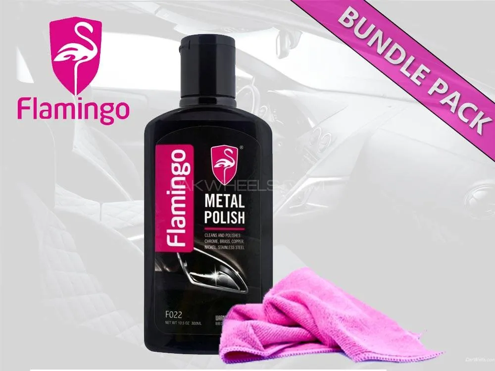 Flamingo Metal Polish With Microfiber | Bundle Pack | 300ml | Chrome Polish | Chrome Cleaner Image-1