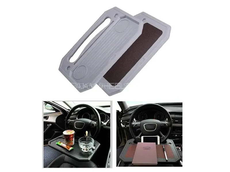 Multipurpose Car Steering Wheel Table Tray - Front & Back Image-1