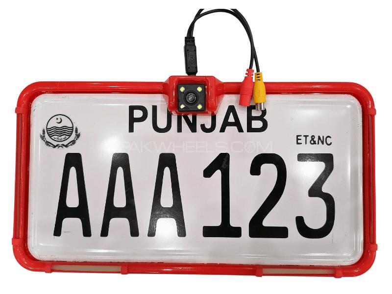 RED License Plate Frame with LED Lights and Camera Fitting Option - 1 Pc Image-1