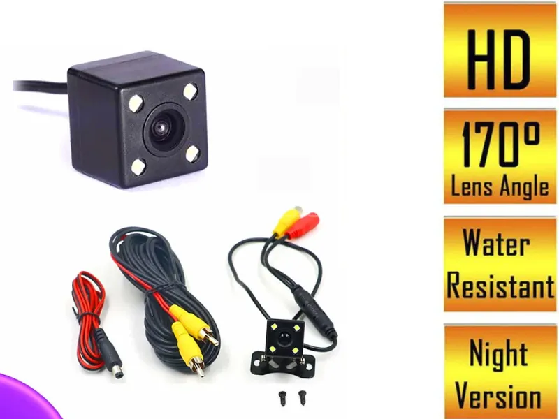 4 LED HD Night Vision Universal Car Back View Camera with Connectors & Wiring Harness - 1PC Image-1