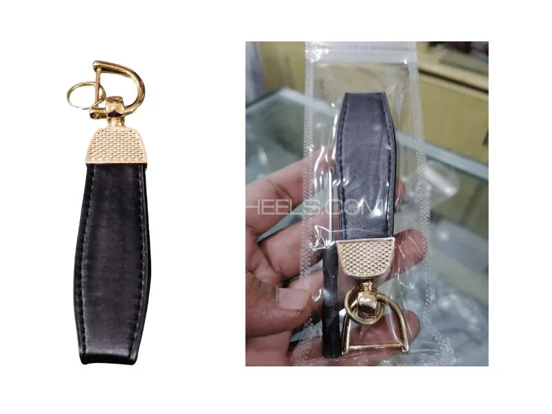 Car Key Chain Black Leather with Golden Accessories Fine Quality Image-1