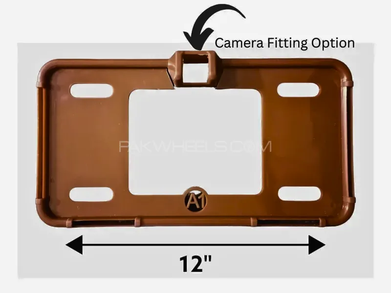 Car License Plate Frame with Camera Fitting Option - Brown Color Image-1