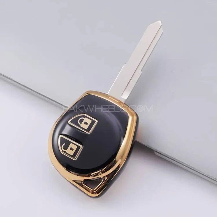 Suzuki Wagon R Soft Premium TPU Car Key Cover Black & Golden Remote Key Cover Case Image-1