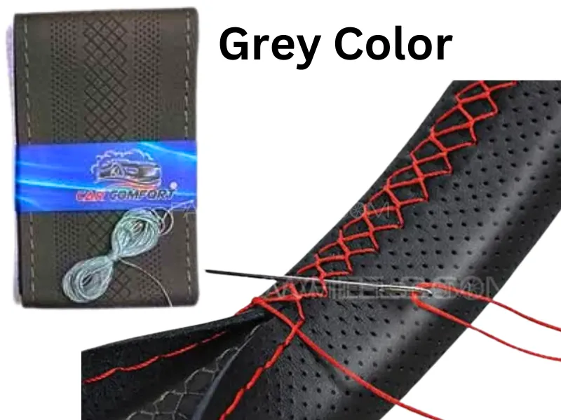 Fine Quality Car Synthetic Steering wheel Cover Doted Breathable Hand Stitched | China- Gray Color