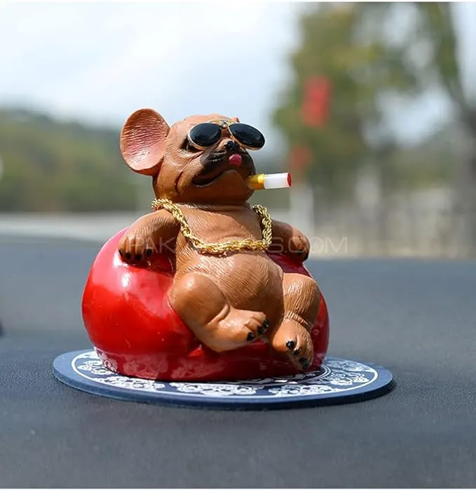 Universal Cool Dog Resin Statue Car Interior Accessories Cigar Dog with Gold Necklace Brown Image-1