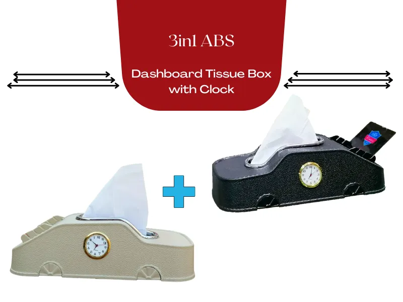 2PC's ABS Tissue Box with Clock & Built-in Mobile Phone Holder and Card Holder | Bundle Deal Image-1