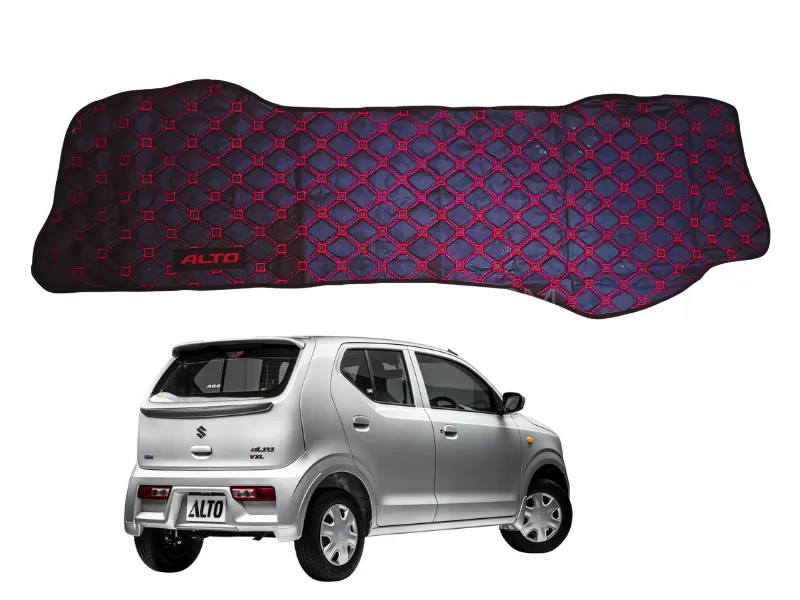 7D Luxury Dashboard Mat for Suzuki Alto | Imported Leather | 7D Cross Stiched Red | 1pc Black Image-1