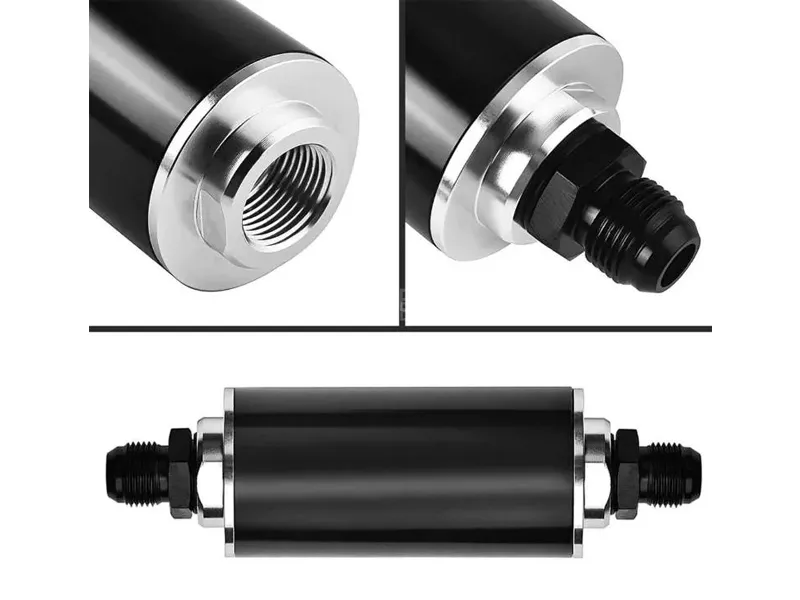 Universal Racing In-Line Fuel Filter With AN8 Fittings Adapter 100 Micron Image-1