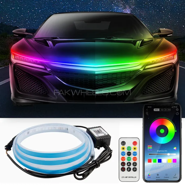 Dynamic Multi Color LED Car Hood Strip Lights - 12V Image-1