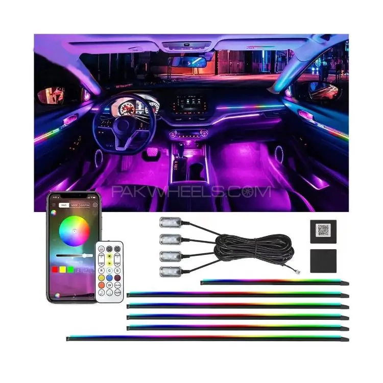 18 In 1 RGB Atmosphere Lamp Kit Bluetooth Phone Control Car Interior Strip Light Flexible Image-1